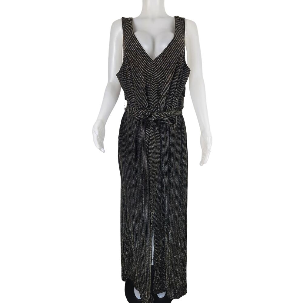 Torrid Black Gold Sparkle Threading Strips Belted Sleeveless Jumpsuit 3 - 3X